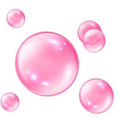Růžové kolagenové bubliny na bílém pozadí
