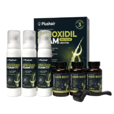 SET Plushair Minoxidil Pěna + Dermaroller + Vitamíny - na 3 měsíce